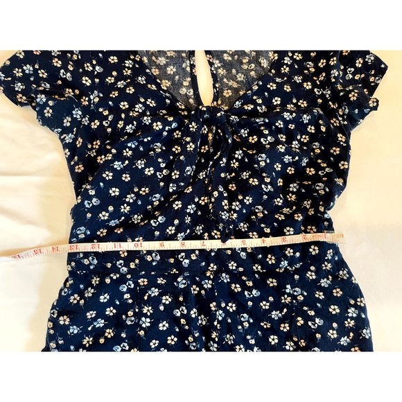 Hollister California Women Ditsy Print Romper Front Knot Back Keyhole Blue SZ S - Picture 8 of 11